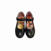 Petasil Gisele | Girls Velcro School Shoe | Black Leather