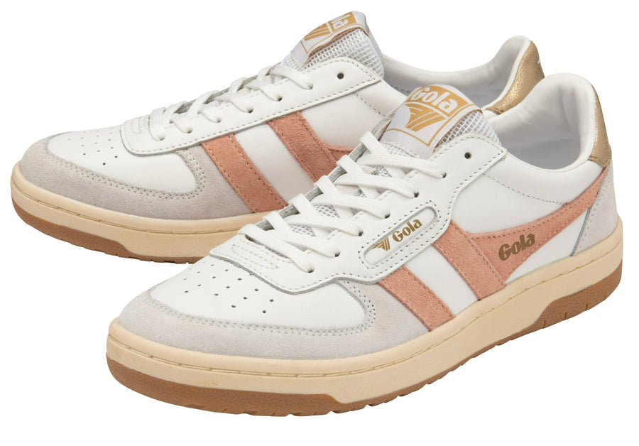 Gola Classic Womens Trainers Hawk | Leather | White, Pink & Gold