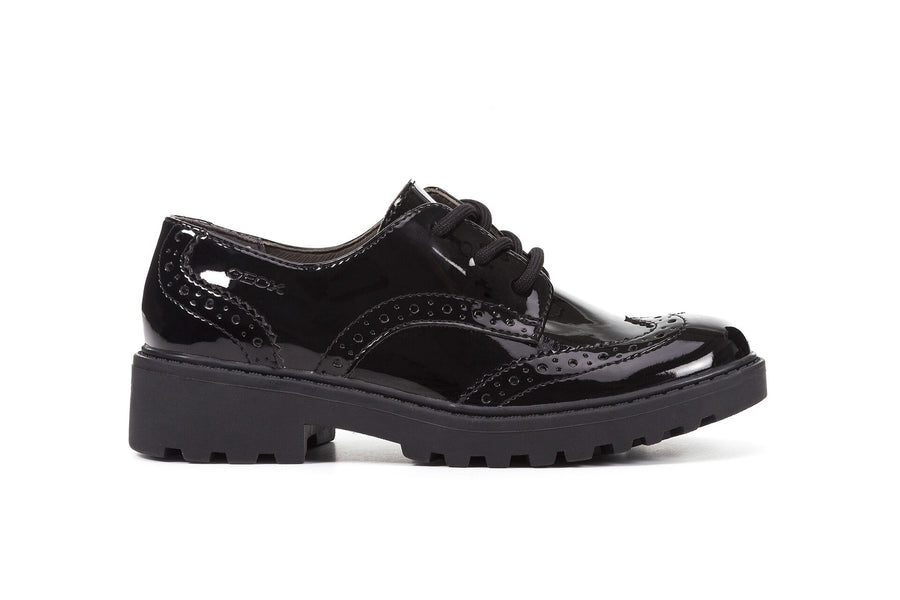 Geox School Shoes | Casey Lace Brogue | Patent Black