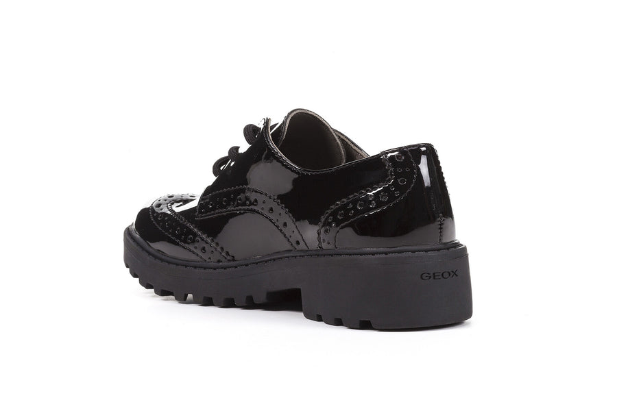 Geox School Shoes | Casey Lace Brogue | Patent Black