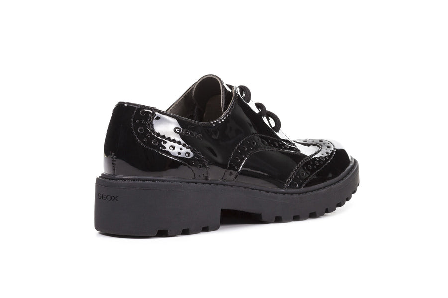 Geox School Shoes | Casey Lace Brogue | Patent Black