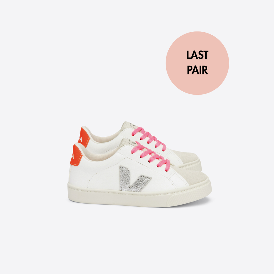 Veja Kids Trainers | Esplar Lace | White, Silver & Orange Fluro