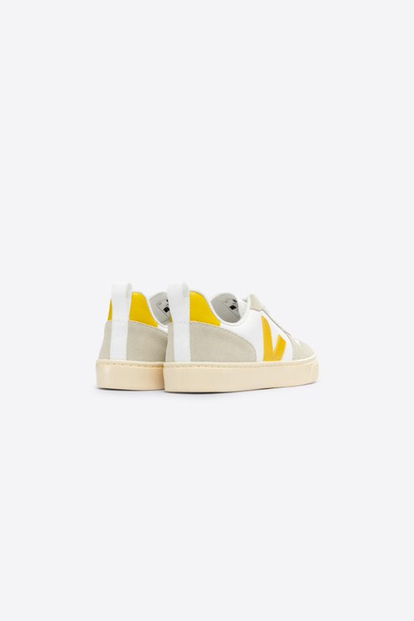 Veja V-10 Lace Leather Trainer | White, Yellow Ouro & Almond