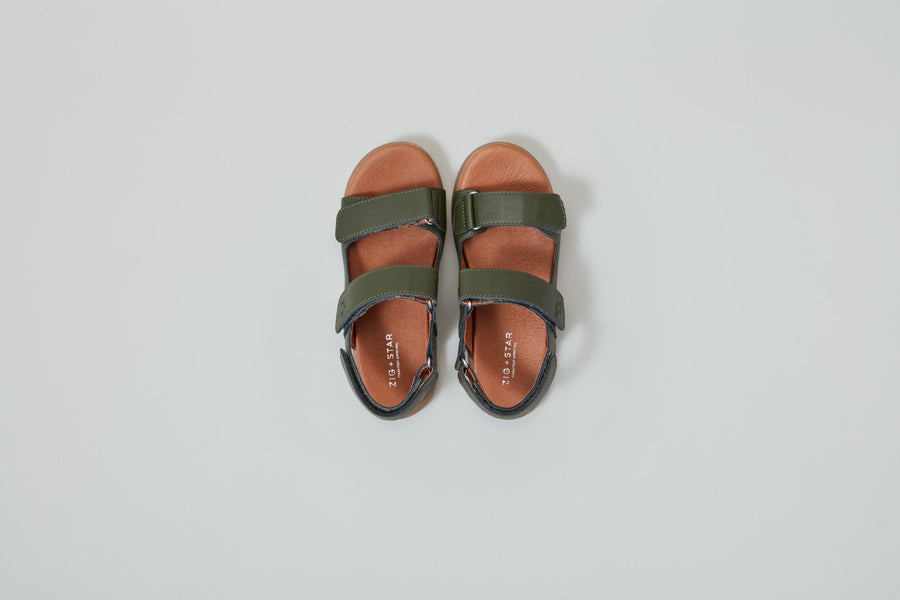 Zig + Star Kids Sandals | Solar  Junior Multi Strap | Khaki