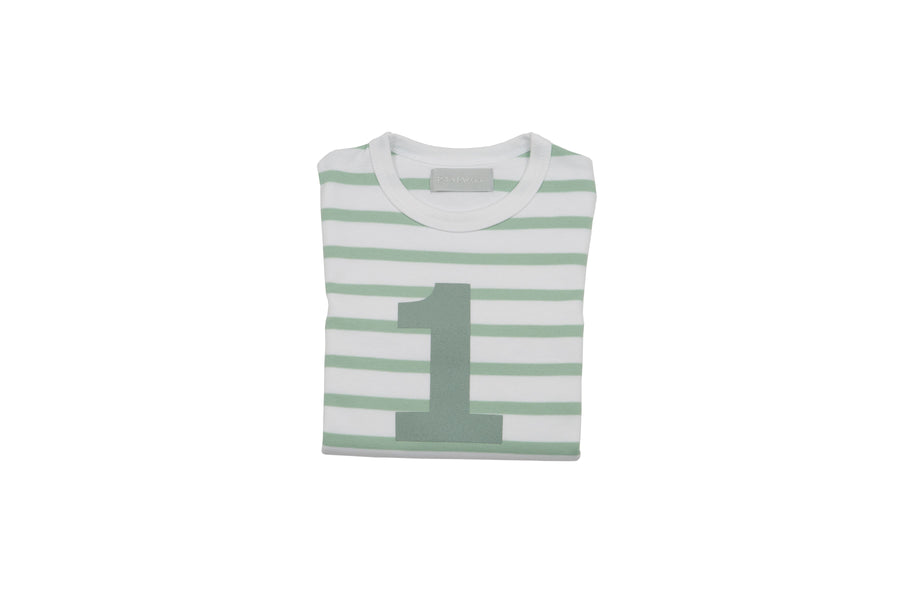 Bob and Blossom Number T-Shirts | Seafoam Green & White Striped