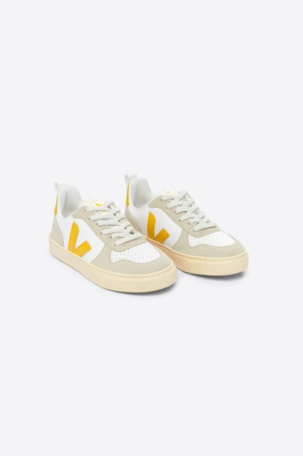Veja V-10 Lace Leather Trainer | White, Yellow Ouro & Almond