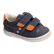 Ricosta Nippy Shoes|Leather Velcro Trainers|Navy Blue & Orange