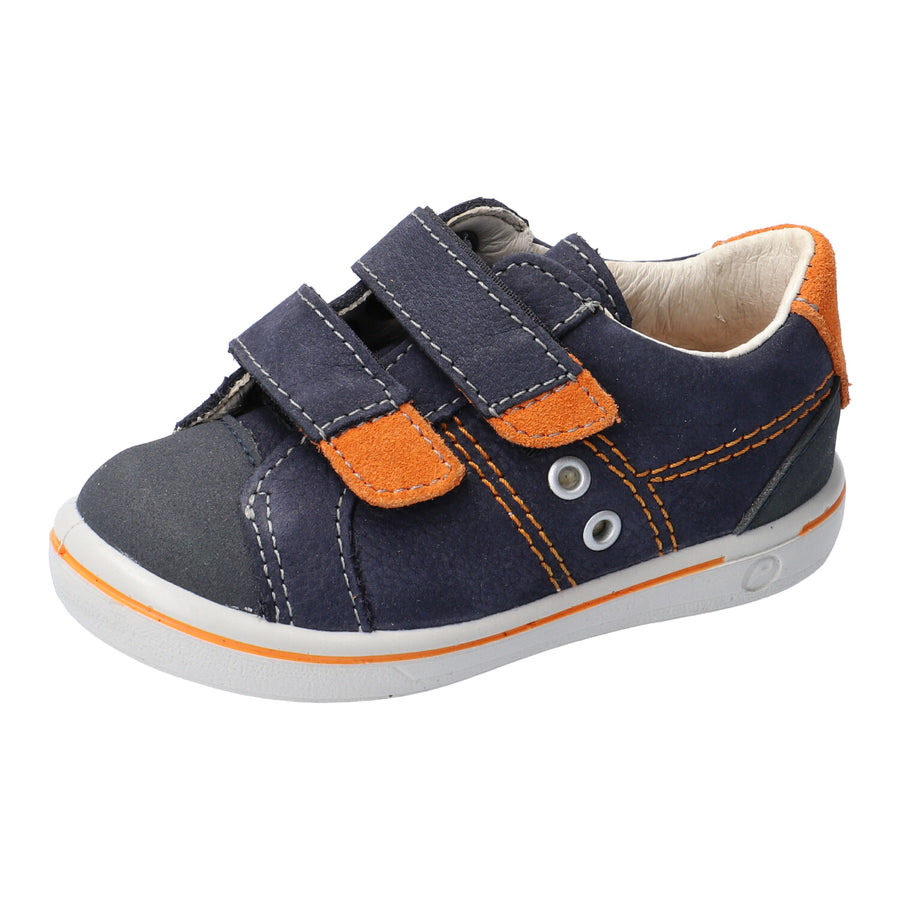 Ricosta Nippy Shoes|Leather Velcro Trainers|Navy Blue & Orange