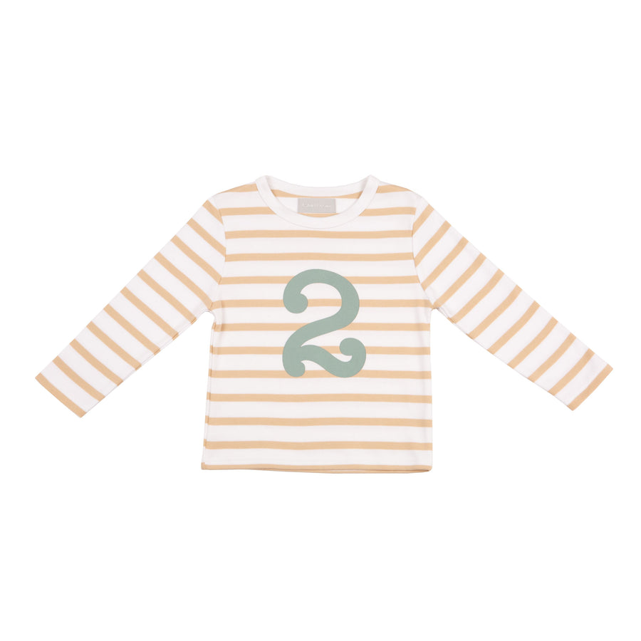 Bob and Blossom Number T-Shirts | Biscuit, White & Green Striped