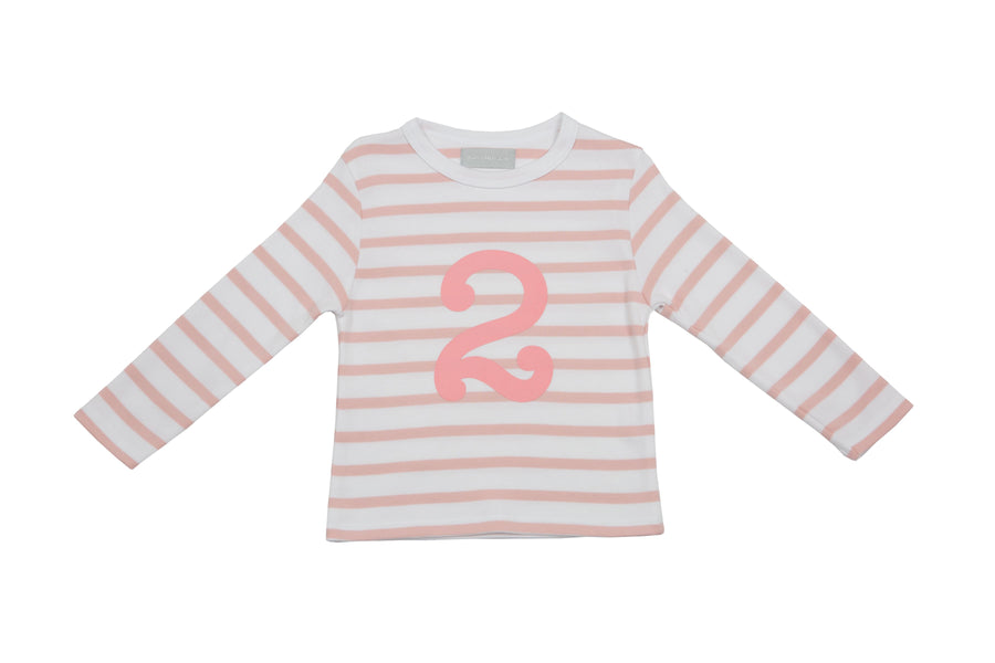 Bob and Blossom Number T-Shirts | Dusty Pink & White Striped (Number 2)