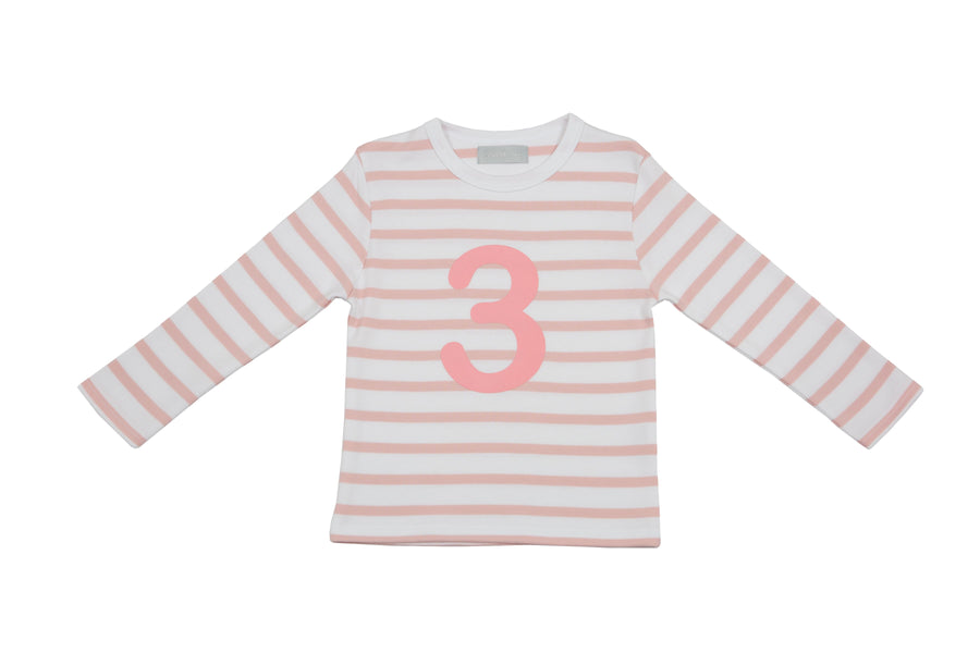 Bob and Blossom Number T-Shirts | Dusty Pink & White Striped (Number 3)