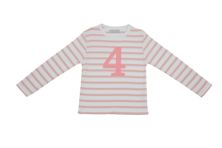 Bob and Blossom Number T-Shirts | Dusty Pink & White Striped (Number 4)