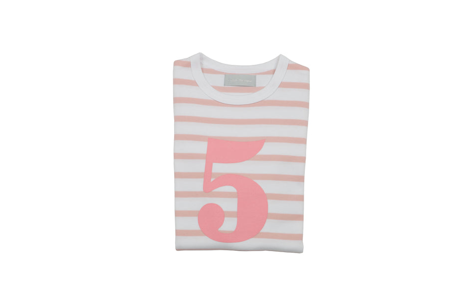 Bob and Blossom Number T-Shirts | Dusty Pink & White Striped (Number 5)