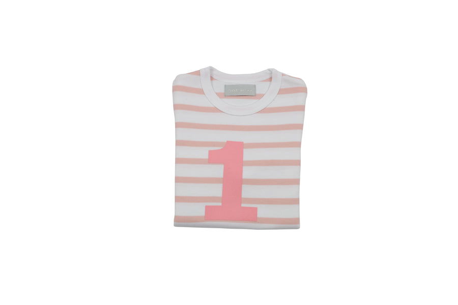 Bob and Blossom Number T-Shirts | Dusty Pink & White Striped (Number 1)