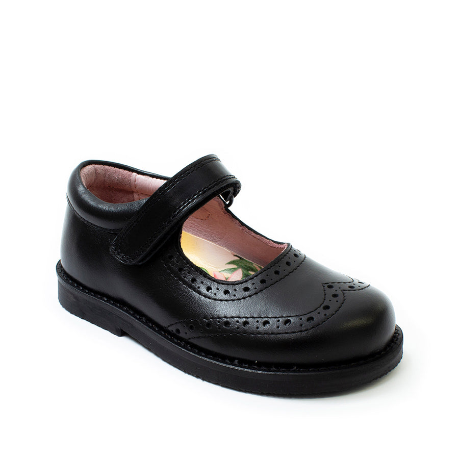 Petasil Mary Jane Shoes | Claret  Brogue | Black Leather