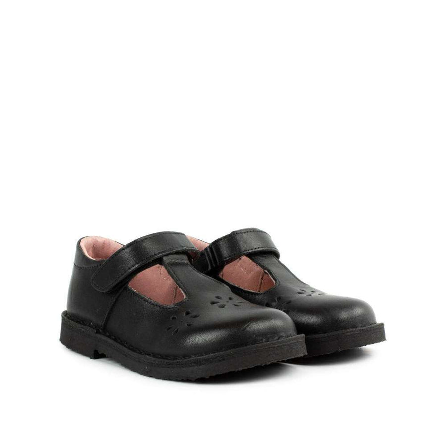 Petasil Clara T-Bar School Shoes | Black Leather