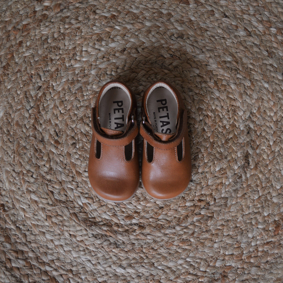 Petasil Shoes|Tim T-Bar Kids Velcro|Cognac