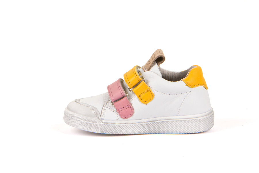 Froddo Rosario Velcro | Girls Leather Trainer | White, Pink & Yellow