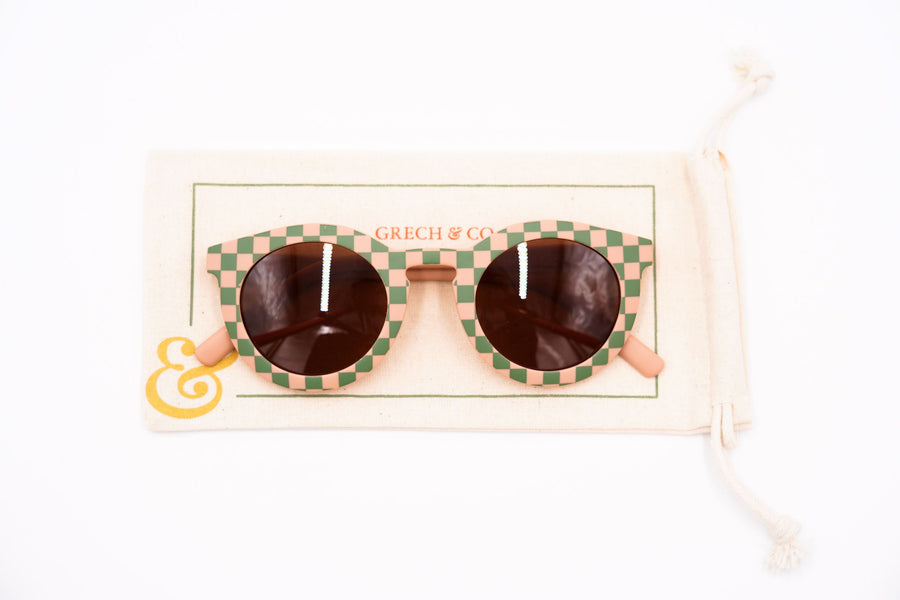 Grech and Co Sunglasses | Kids' Polarised | Pink & Green Check