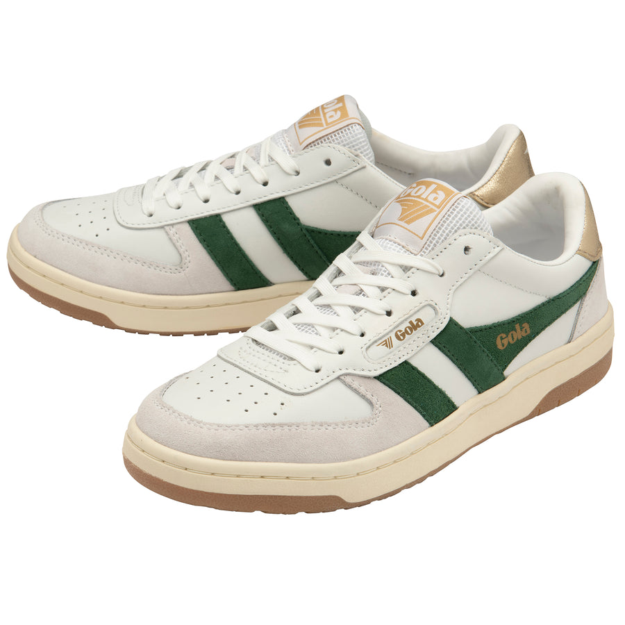 Gola Classic Womens Trainers Hawk | Leather | White, Green & Gold