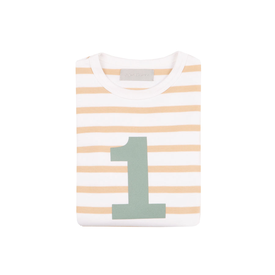 Bob and Blossom Number T-Shirts | Biscuit, White & Green Striped