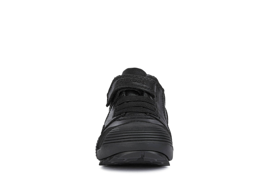 Geox School Shoes | Savage Elastic Velcro | Black Leather
