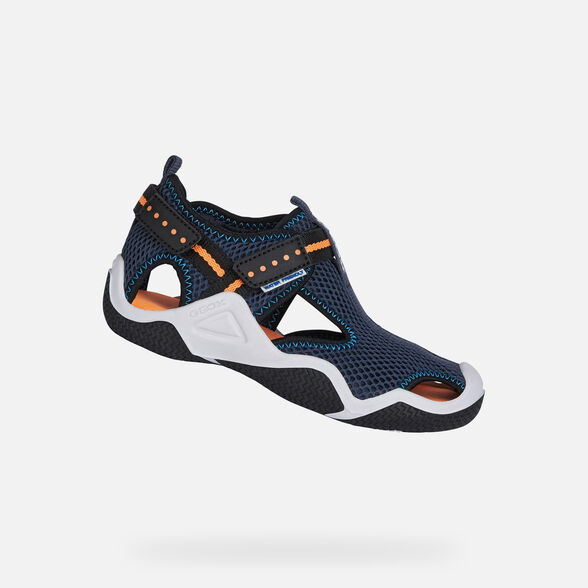 Geox Wader Waterproof Sandal | Navy & Orange Fluro