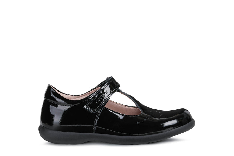 Geox T Bar Shoes | Naimara | Black Patent