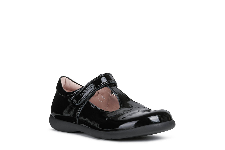 Geox T Bar Shoes | Naimara | Black Patent