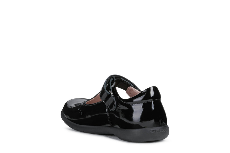 Geox T Bar Shoes | Naimara | Black Patent