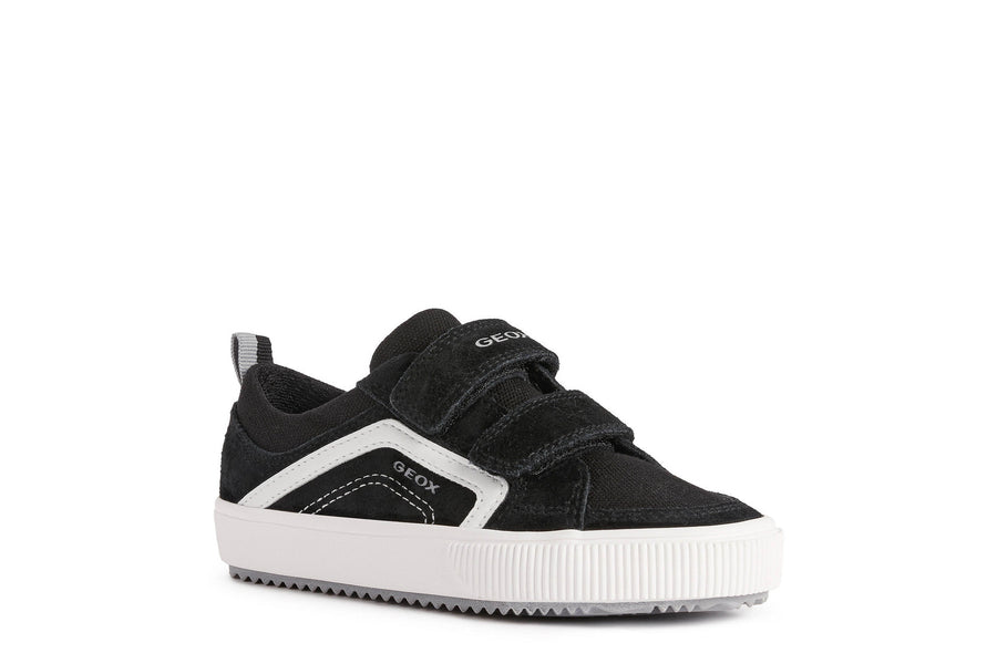 Geox Alonisso| Canvas & Suede Velcro Trainer | Black & White