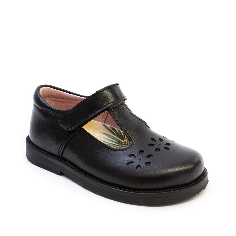 Petasil Clara T Bar School Shoes | Black Leather