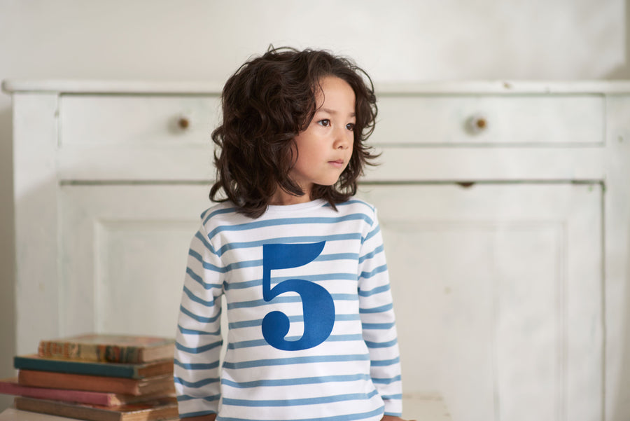 Bob and Blossom Number T-Shirts|Ocean & White Striped