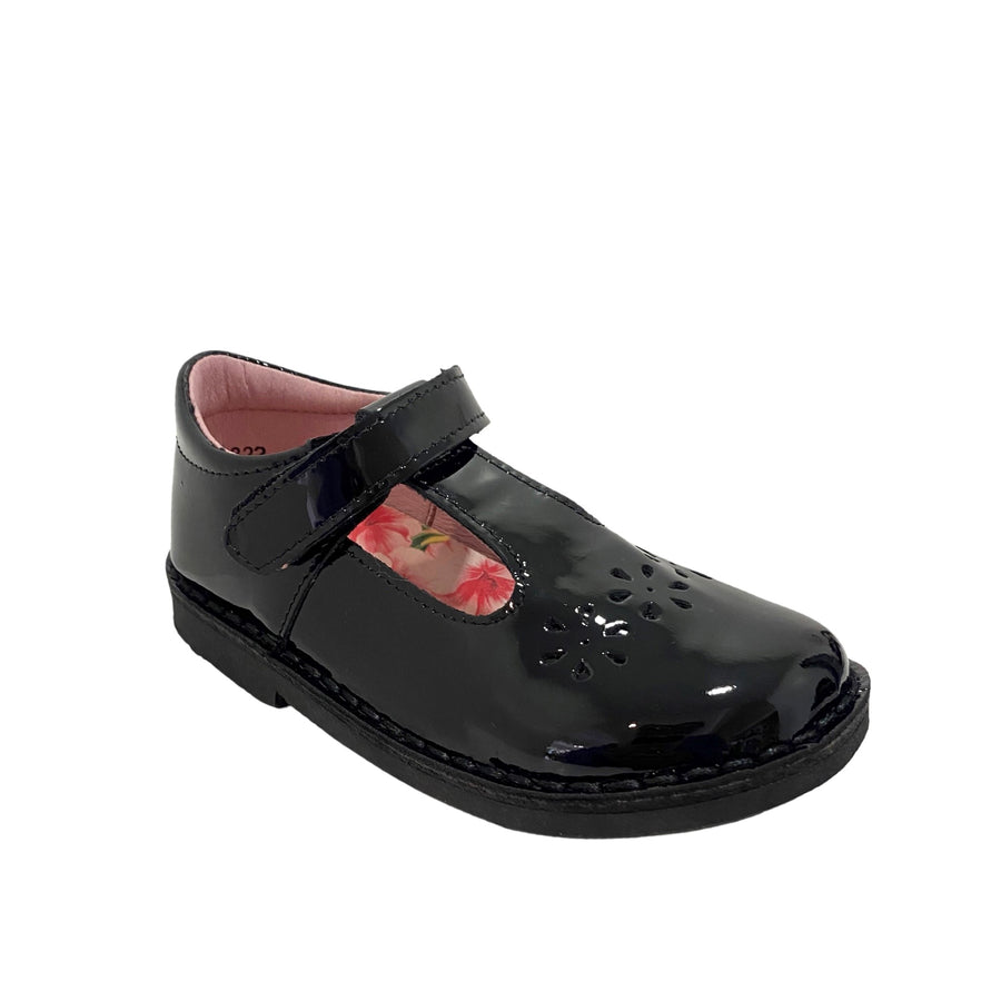 Petasil Clara T-Bar School Shoes | Black Patent
