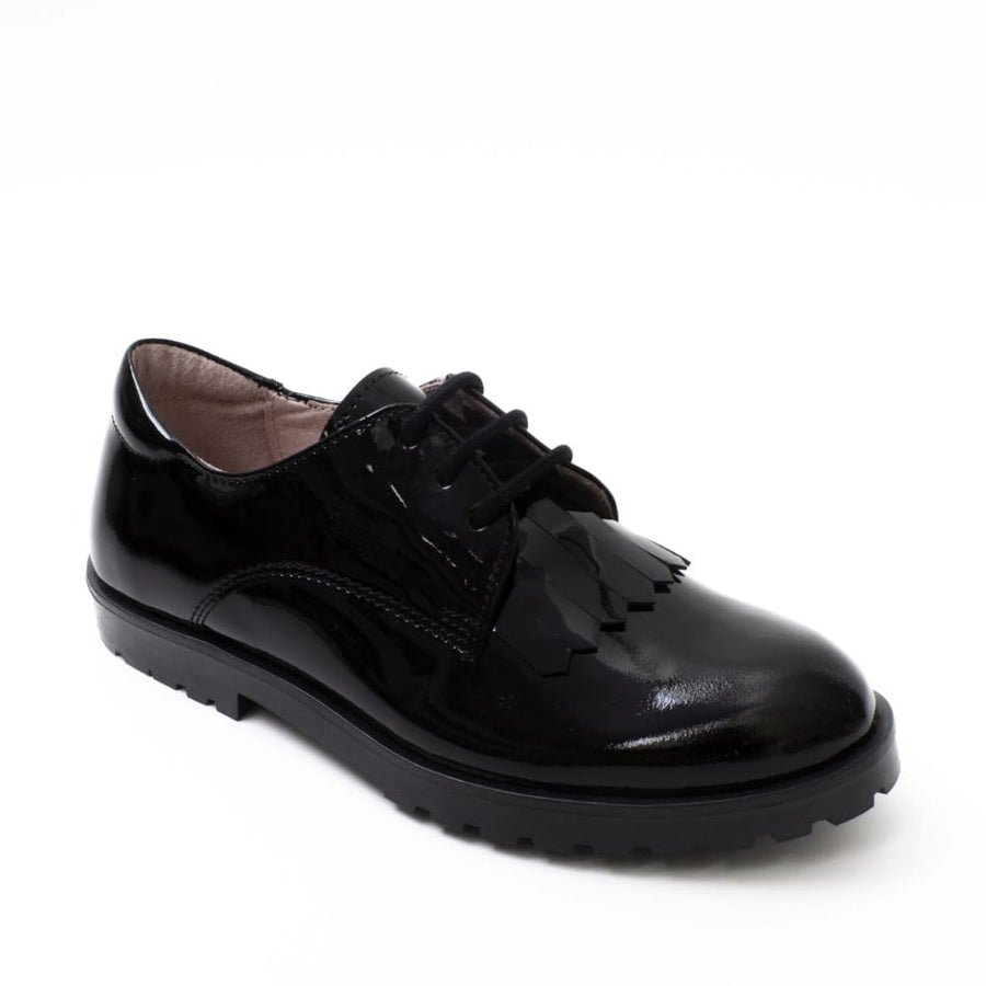 Petasil Tracey | Girls Lace School Shoe  |  Black Patent