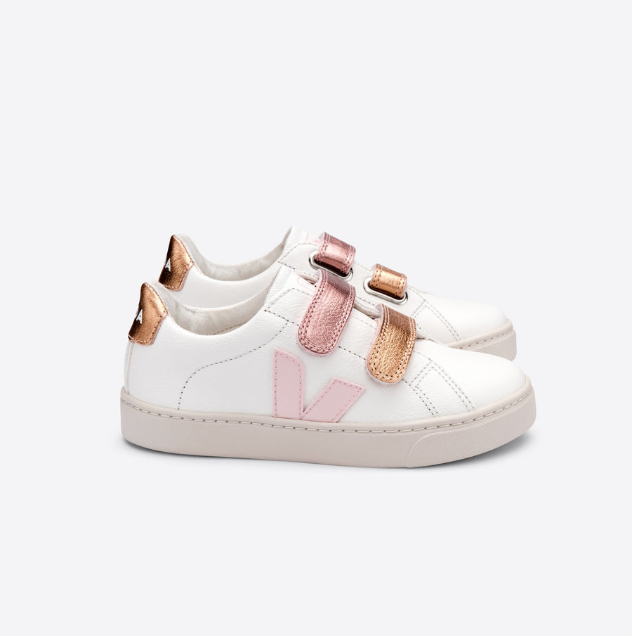 Veja Kids Trainers Esplar Velcro Leather|White Petale Venus