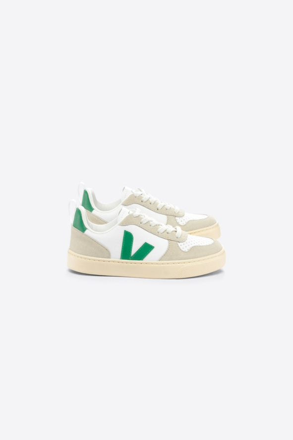 Veja V-10 Lace Leather Trainer | White, Emeraude & Almond