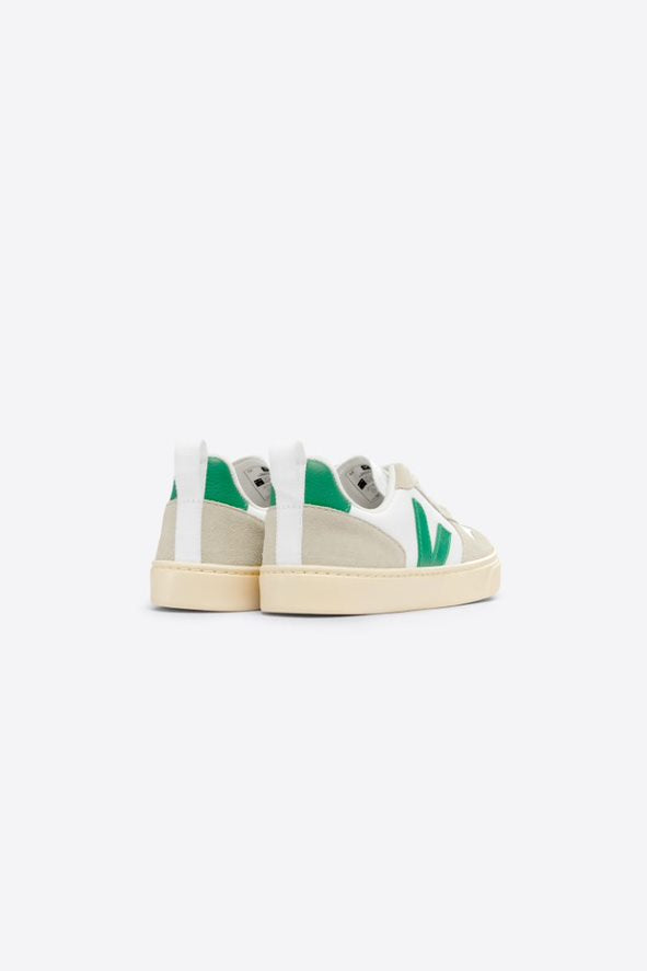 Veja Kids Trainers | V-10 Lace | White, Emeraude & Almond