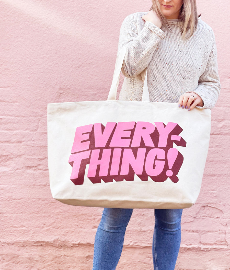 Alphabet Bags Everything Oversized Canvas Tote Bags | Natural&Pink