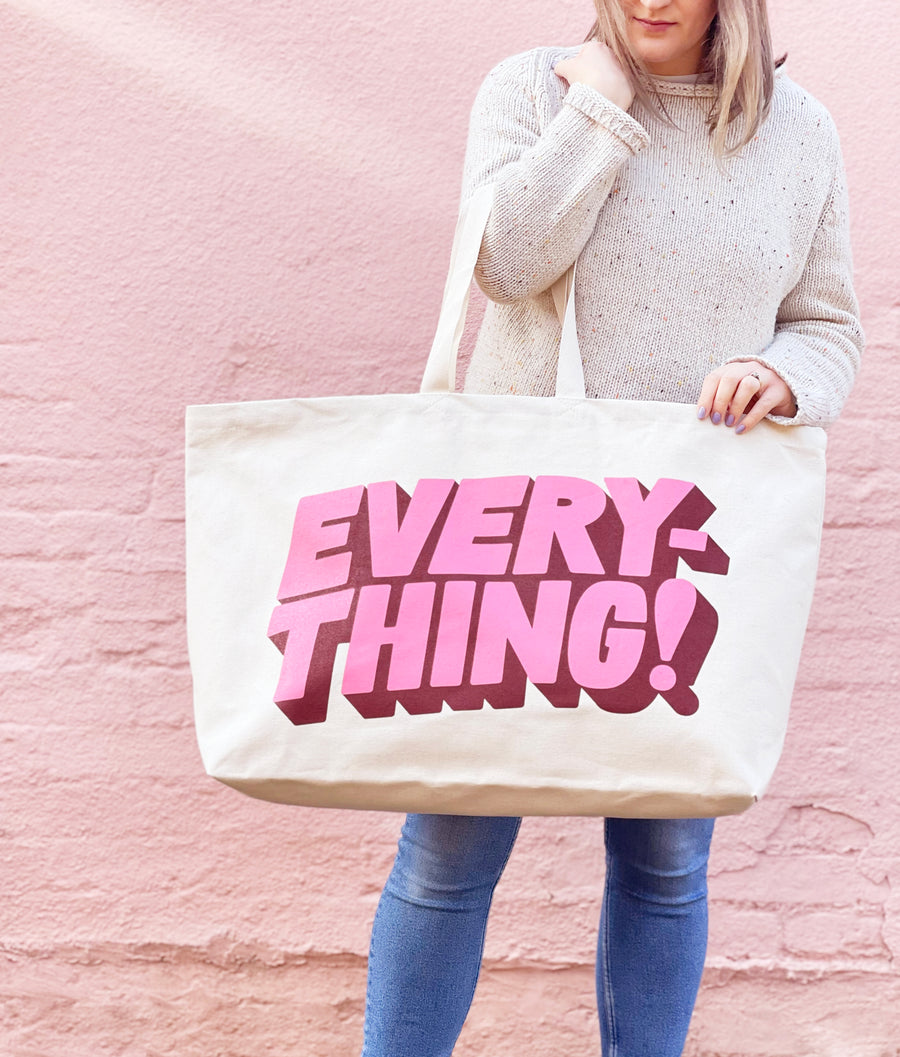 Alphabet Bags Everything Oversized Canvas Tote Bags | Natural & Pink