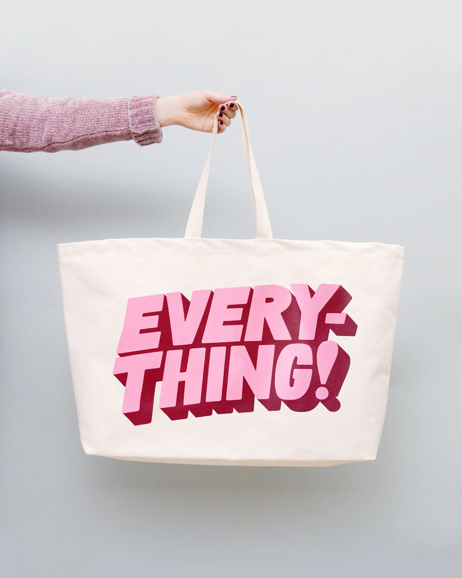 Alphabet Bags Everything Oversized Canvas Tote Bags | Natural & Pink