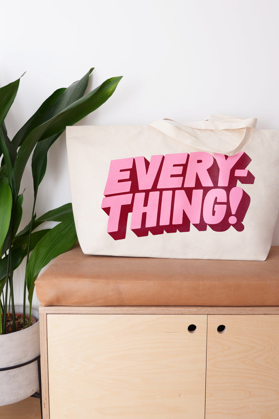 Alphabet Bags Everything Oversized Canvas Tote Bags | Natural & Pink