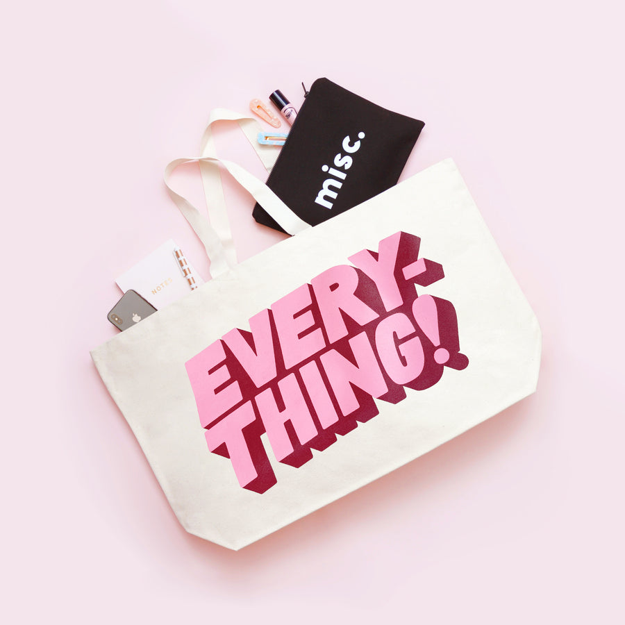 Alphabet Bags Everything Oversized Canvas Tote Bags | Natural & Pink