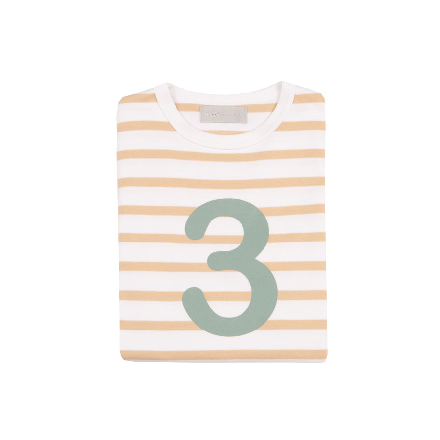 Bob and Blossom Number T-Shirts | Biscuit, White & Green Striped