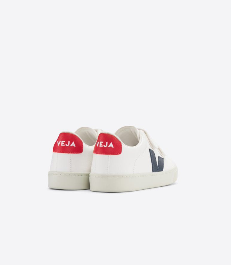 Veja Kids Trainers Esplar Velcro Leather | White, Navy & Red