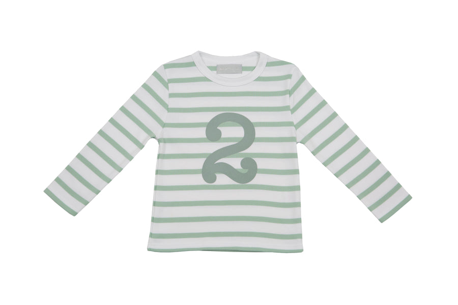 Bob and Blossom Number T-Shirts | Seafoam Green & White Striped