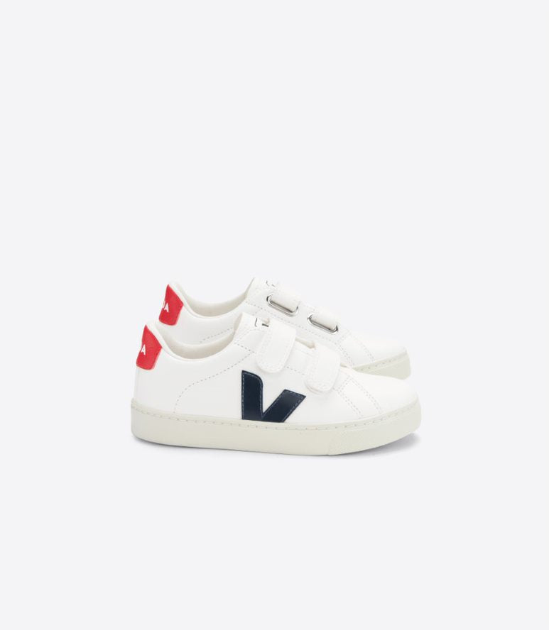 Veja Kids Trainers Esplar Velcro Leather | White, Navy & Red