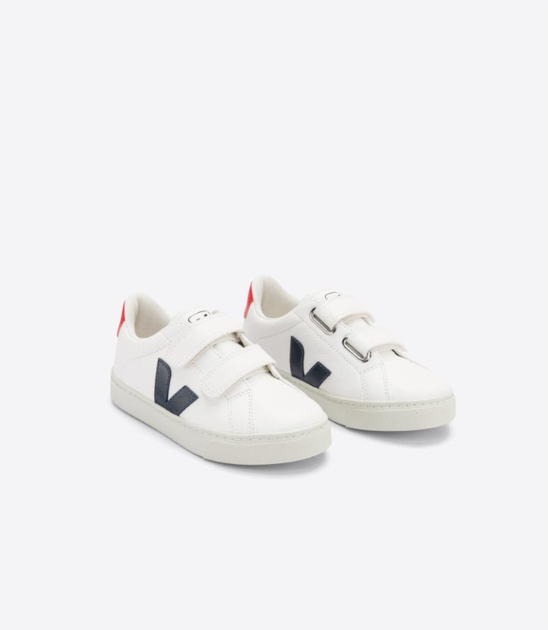 Veja Kids Trainers Esplar Velcro Leather | White, Navy & Red